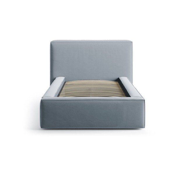 Světle modrá čalouněná jednolůžková postel s úložným prostorem s roštem 90x200 cm Jodie – Micadoni -image-3