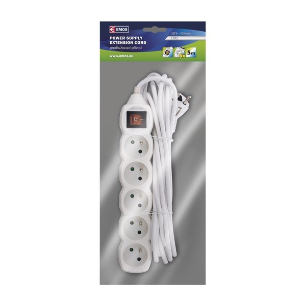Bílý prodlužovací kabel s 5 zásuvkami a vypínačem EMOS, 5m-image-2