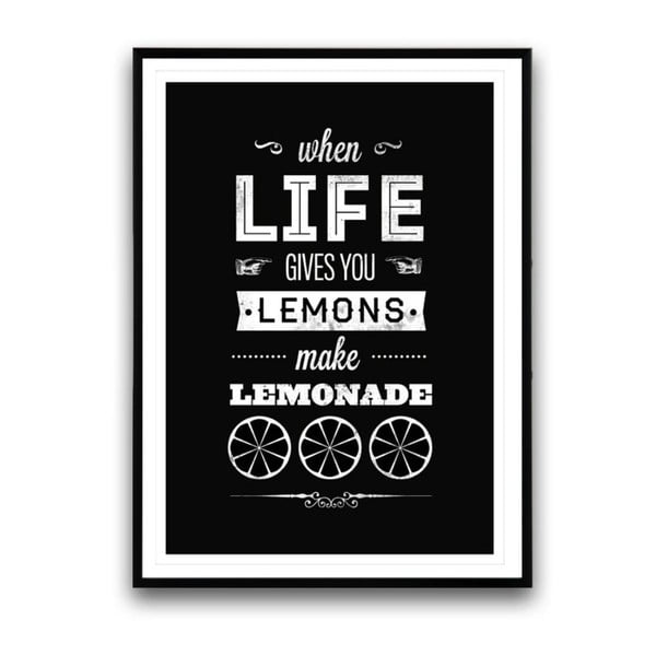 Plakát v dřevěném rámu Make lemonade, 38x28 cm