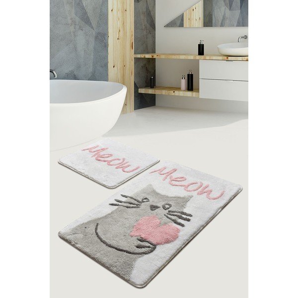 Bílo-šedé koupelnové předložky v sadě 2 ks 100x60 cm Kedicik – Foutastic-image-1