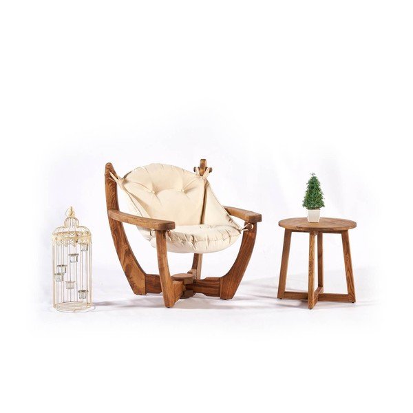 Dřevěné zahradní křeslo v krémovo-přírodní barvě Relax – Floriane Garden-image-3