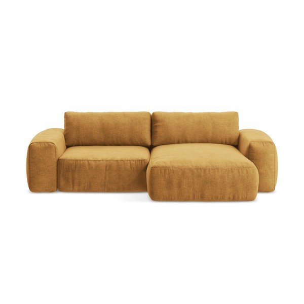 Žinylková rozkládací rohová pohovka v hořčicové barvě (pravý roh/s lenoškou) Kuki – Makamii