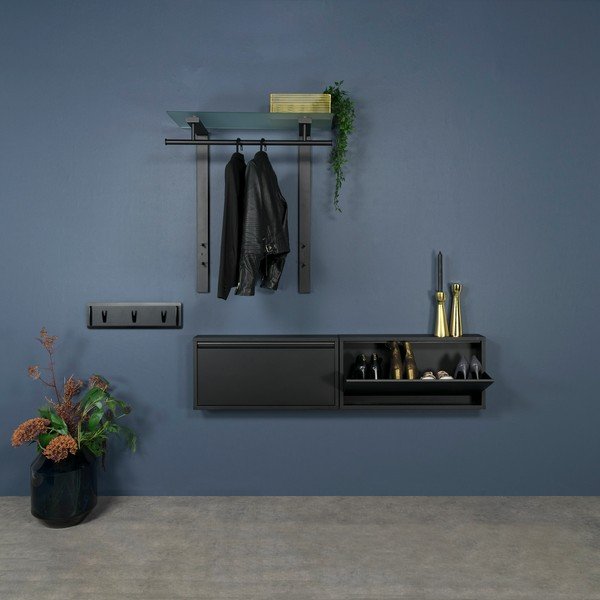 Černý kovový nástěnný věšák s poličkou 80 cm Dutch – Spinder Design-image-1