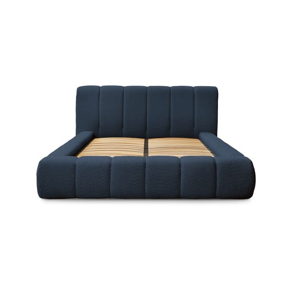 Tmavě modrá čalouněná dvoulůžková postel s úložným prostorem s roštem 160x200 cm Denali – Bobochic Paris-image-3
