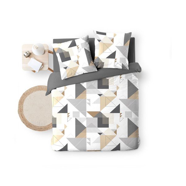 Bílo-šedé prodloužené povlečení na dvoulůžko z mikrovlákna 240x220 cm Trigone – douceur d'intérieur