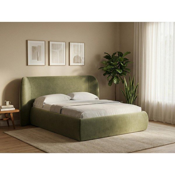 Čalouněná dvoulůžková postel v terakotové barvě s úložným prostorem s roštem 180x200 cm Hauke – Makamii-image-1