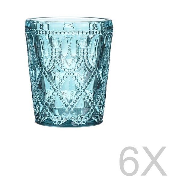 Sada 6 skleněných transparentních modrých sklenic InArt Glamour Beverage, výška 10,5 cm