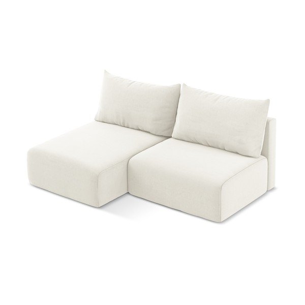 Krémová sametová rozkládací/s úložným prostorem rohová pohovka (levý roh/s lenoškou) Kalena – Makamii-image-3