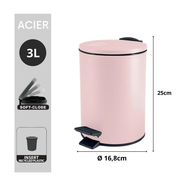 Růžový nášlapný ocelový odpadkový koš 3 l   Adelar – Spirella-image-4