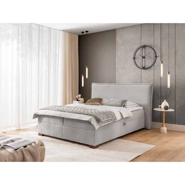 Světle šedá boxspring postel s úložným prostorem 140x200 cm Lysa – Ropez-image-1