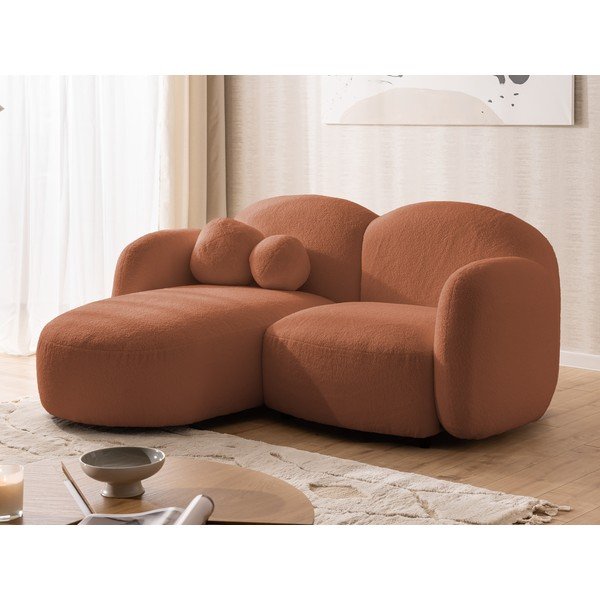 Rohová pohovka z textilie bouclé v terakotové barvě (levý roh/s lenoškou) Orbit – Ropez-image-4