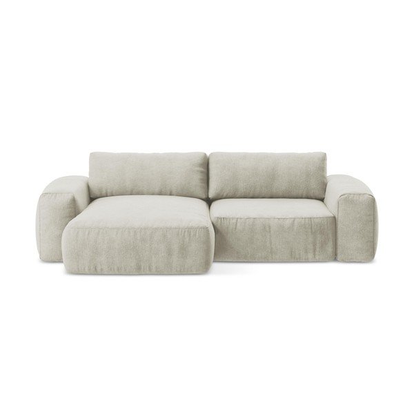 Béžová žinylková rozkládací rohová pohovka (levý roh/s lenoškou) Kuki – Makamii