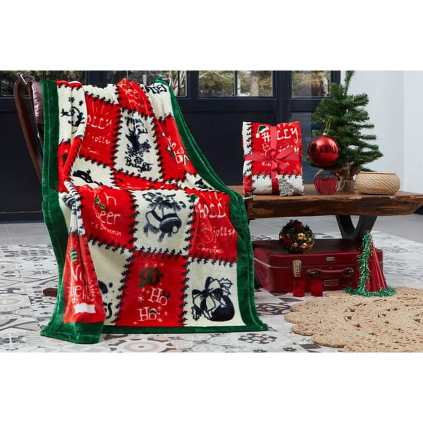 Červená deka s vánočním motivem z mikroplyše 100x170 cm – Mila Home
