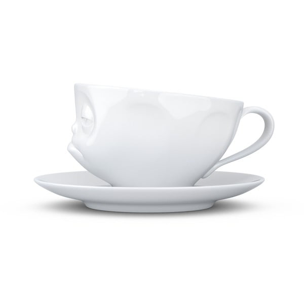 Bílý rozmrzelý porcelánový hrnek s podšálkem 58products-image-2