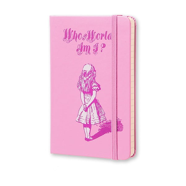 Malý růžový zápisník Moleksine Alice in Wonderland, bez linek