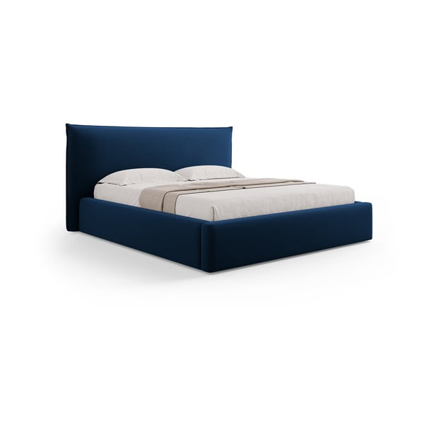 Tmavě modrá čalouněná dvoulůžková postel s úložným prostorem a roštem 180x200 cm Elio – Milo Casa-image-4