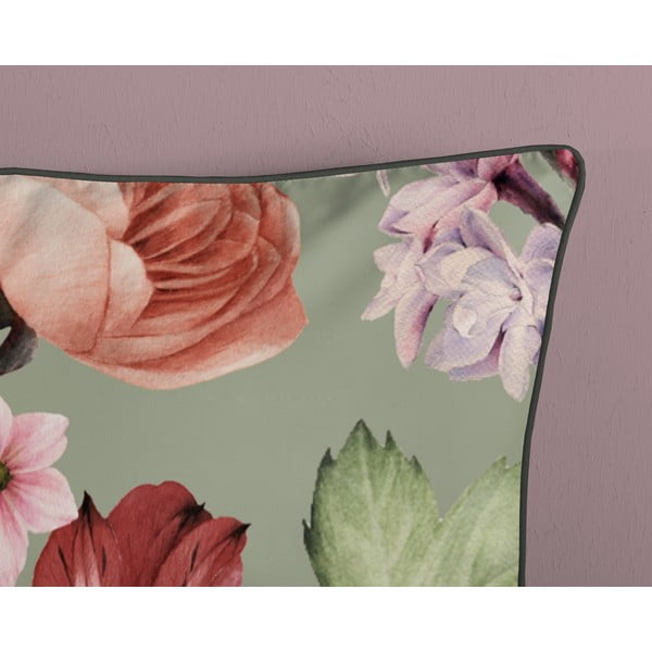 Zelené povlečení na jednolůžko/prodloužené z bavlněného saténu 140x220 cm Fiori – Descanso-image-3