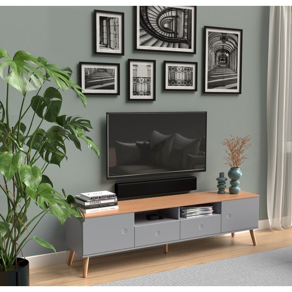 Šedý TV stolek s nohami z dubového dřeva Tenzo Dot, šířka 192 cm-image-1