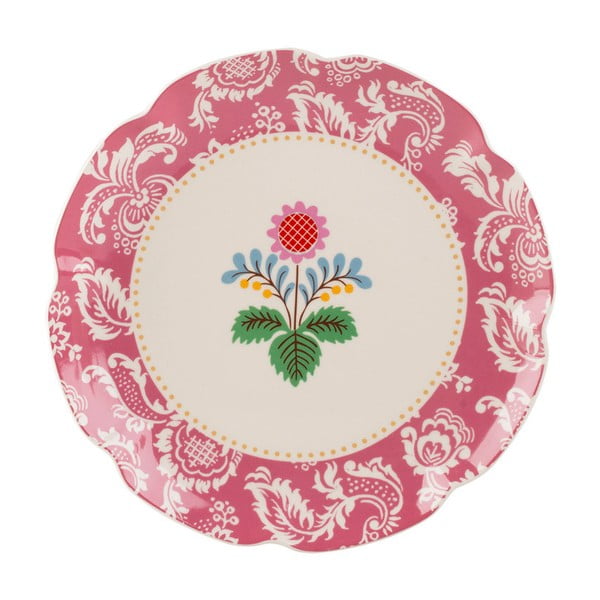 Béžovo-růžový porcelánový talíř s květinovým motivem Creative Tops, ⌀ 21 cm