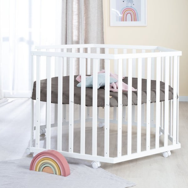 Bílá dětská ohrádka s nastavitelnou výškou/na kolečkách – Roba-image-3