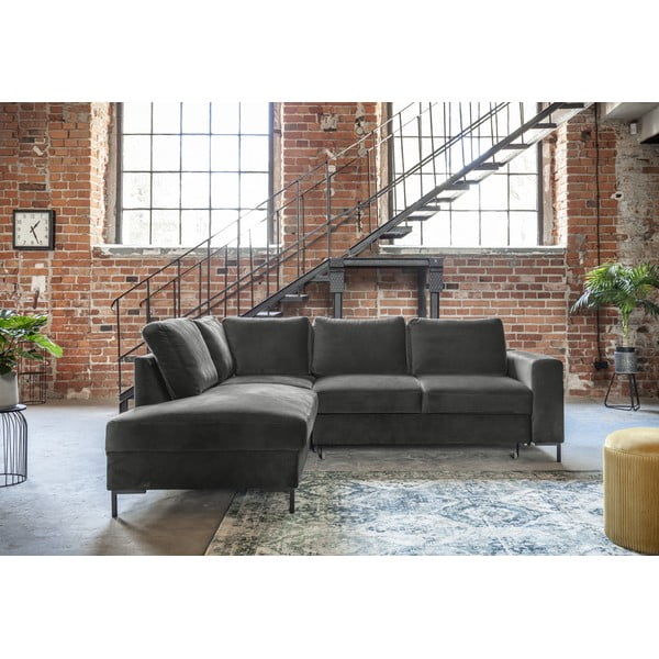 Tmavě šedá sametová rozkládací rohová pohovka (levý roh) Lofty Lilly – Miuform-image-4