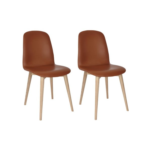 Sada 2 oranžových jídelních židlí s nohami z masivního dubového dřeva WOOD AND VISION Basic