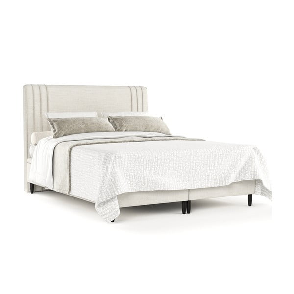 Béžová čalouněná dvoulůžková postel s úložným prostorem 160x200 cm Musca – Maison de Rêve-image-2