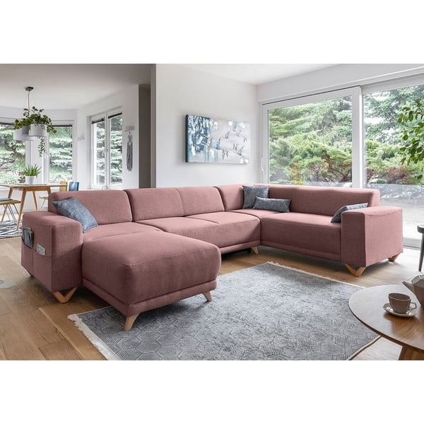 Růžová rozkládací/s úložným prostorem rohová pohovka (pravý roh/do "U") Classy Sophie – Miuform-image-3