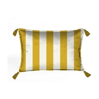 Bílý sametový polštář s pruhy ve zlaté barvě Velvet Atelier Borlas, 50 x 35 cm