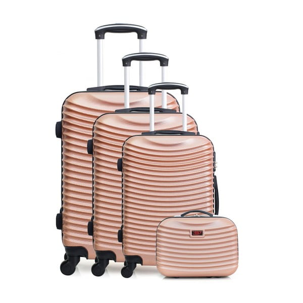 Sada 4 cestovních kufrů v barvě růžového zlata na kolečkách Hero Etna-C