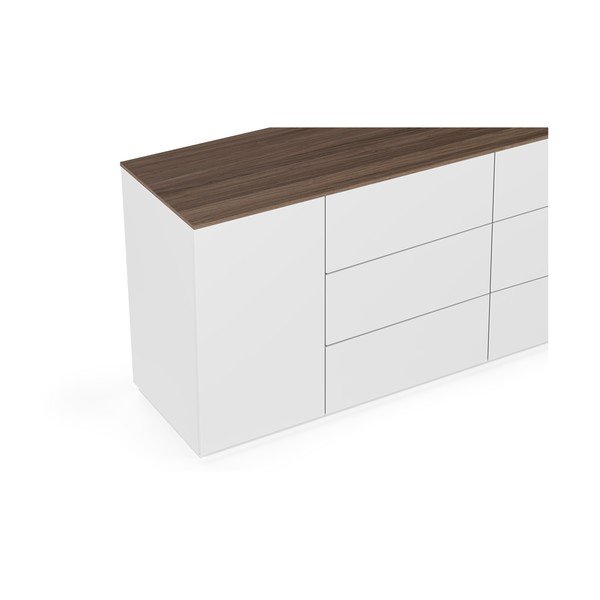 Bílá komoda s deskou v dekoru ořechu s dveřmi a 6 zásuvkami TemaHome Join-image-1