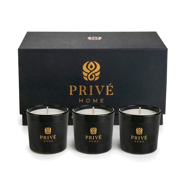 Sada 3 vonných svíček Privé Home Delice d'Orient/Safran-Ambre Noir/Black Wood