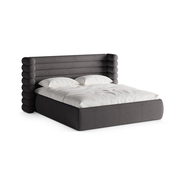 Tmavě šedá čalouněná dvoulůžková postel s úložným prostorem s roštem 200x200 cm Mount – Micadoni 
