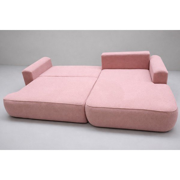 Světle růžová rozkládací/s úložným prostorem rohová pohovka z textilie bouclé (pravý roh/s lenoškou) Quinoa - II. jakost – Bonami Selection-image-3