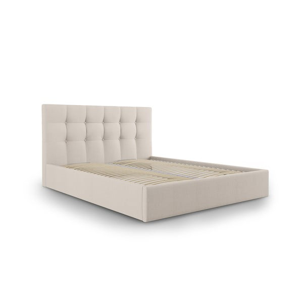 Béžová čalouněná dvoulůžková postel s úložným prostorem s roštem 160x200 cm Nerin – Mazzini Beds
