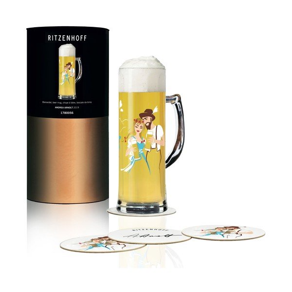 Set pivní sklenice z křišťálového skla a 5 podtácků Ritzenhoff Amdrea Arnolt, 596 ml-image-1