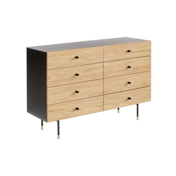 Nízká komoda v dekoru dubu v černé a přírodní barvě 130x87 cm Jugend – Woodman