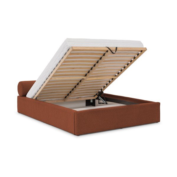 Čalouněná dvoulůžková postel s úložným prostorem s roštem 180x200 cm v terakotové barvě Cille – Ropez-image-2