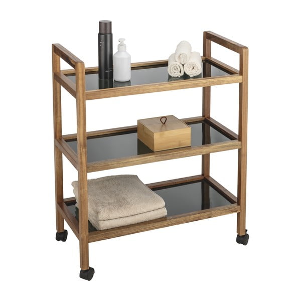 Černý/v přírodní barvě koupelnový regál z masivu akácie 65x76,5 cm Fondi – Wenko-image-2