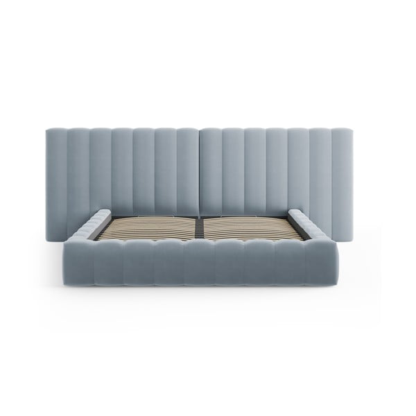 Světle modrá čalouněná dvoulůžková postel s úložným prostorem a roštem 180x200 cm Gina – Milo Casa-image-2