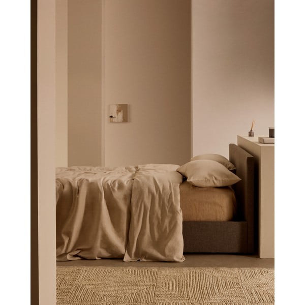 Šedá čalouněná jednolůžková postel s úložným prostorem s roštem 90x200 cm Nahiri – Kave Home-image-2