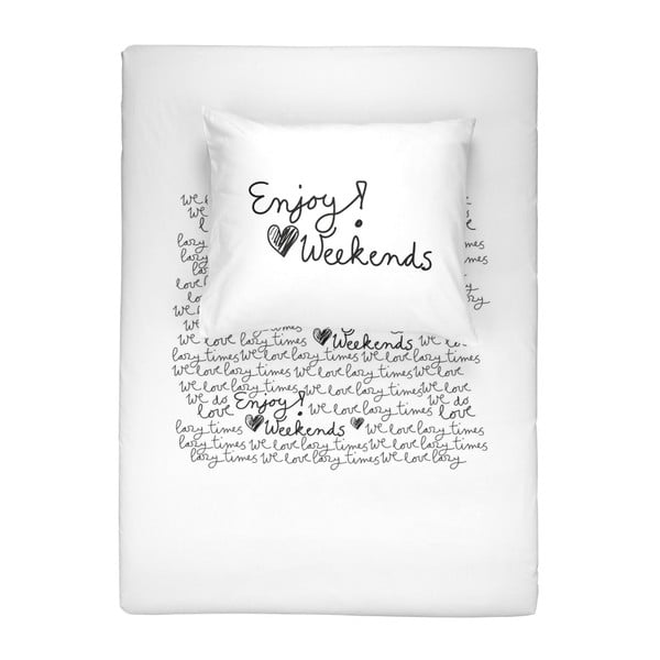 Bílé bavlněné povlečení na jednolůžko Walra Weekends, 155 x 220 cm
