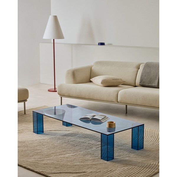 Modrý skleněný konferenční stolek 60x140 cm Adularia – Kave Home-image-2