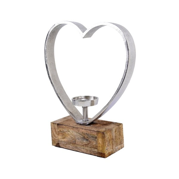 Dekorativní svícen ve tvaru srdce s dřevěným podstavcem Ego Dekor, výška 38,5 cm