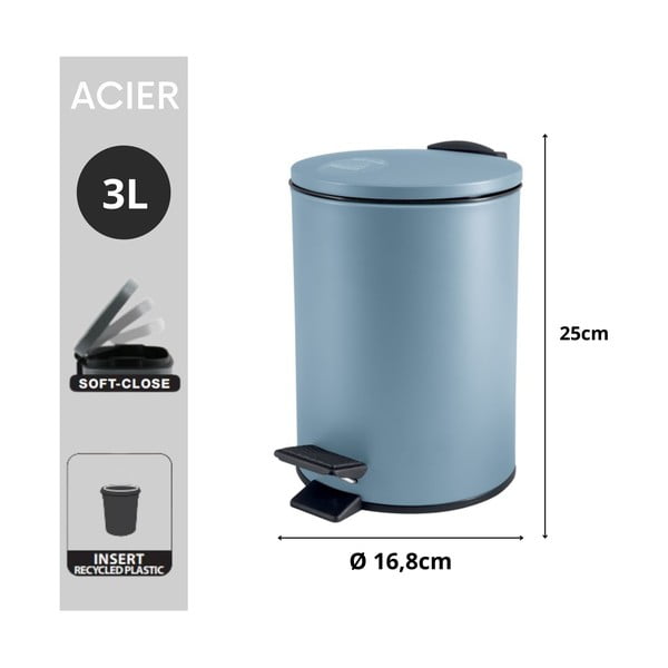 Světle modrý nášlapný ocelový odpadkový koš 3 l   Adelar – Spirella-image-4