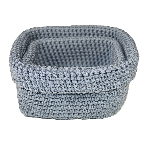 Set 2 modrošedých háčkovaných košíků JOCCA Crochet