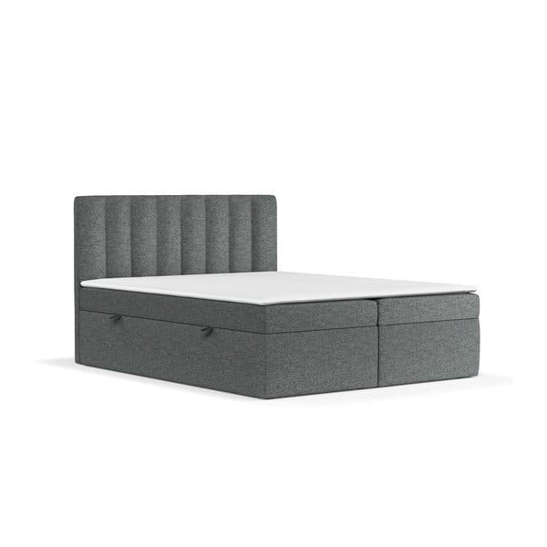 Tmavě šedá boxspring postel s úložným prostorem 140x200 cm Novento – Maison de Rêve