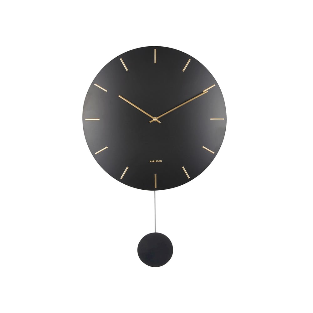 Černé nástěnné kyvadlové hodiny Karlsson Impressive, ø 20 cm