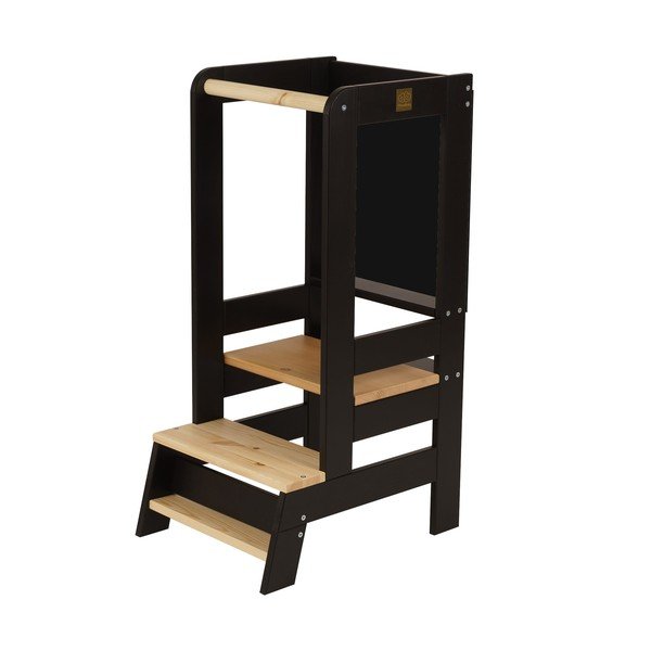 Černá/v přírodní barvě učicí věž z borovicového dřeva Montessori – Meowbaby