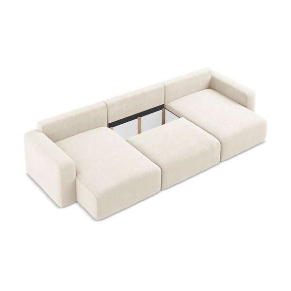 Krémová žinylková rozkládací/s úložným prostorem rohová pohovka (do "U") Kona – Makamii-image-4